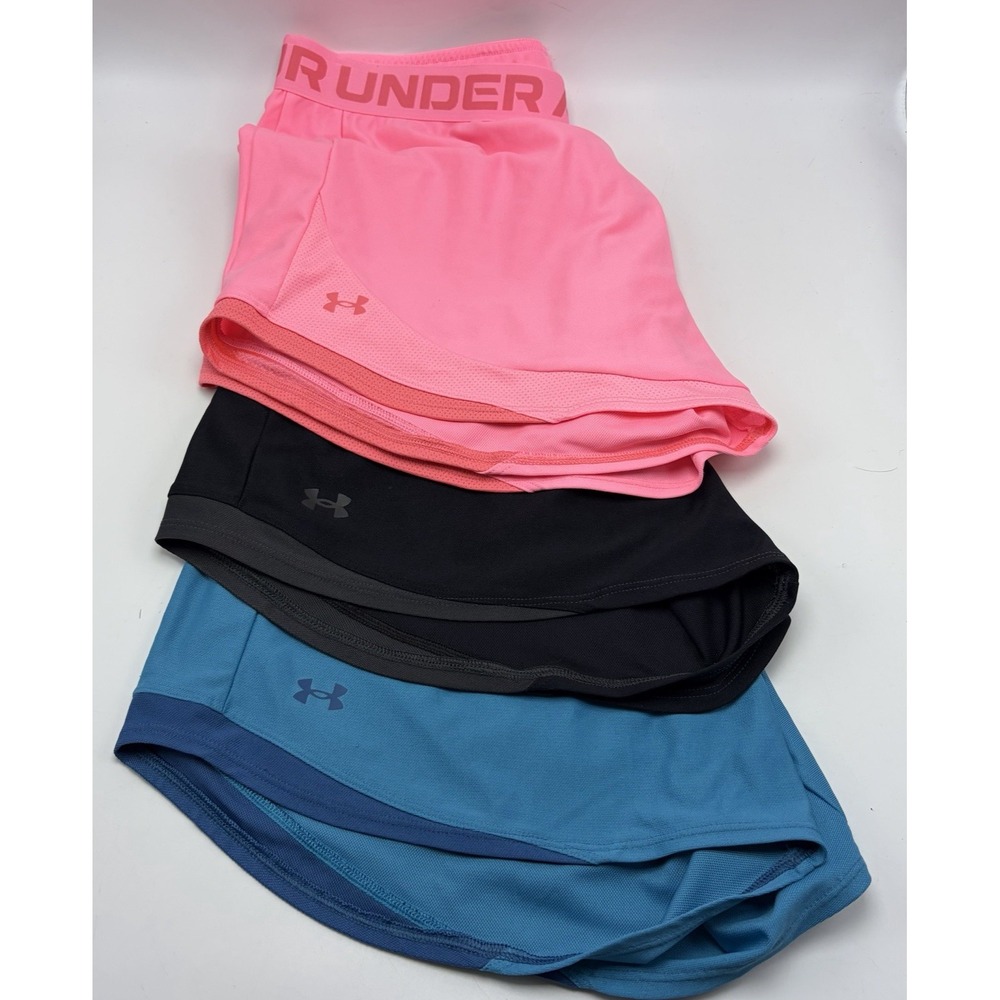 Lot of 3 Under Armour Loose Shorts Womens Large Black Blue Running Gym Training